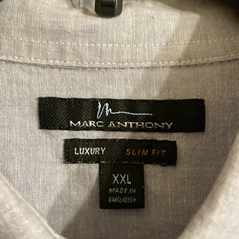 Marc Anthony Slim‎ Fit Luxury Collard Button Up Linen Shirt Purple Size 2XL - Picture 3 of 8